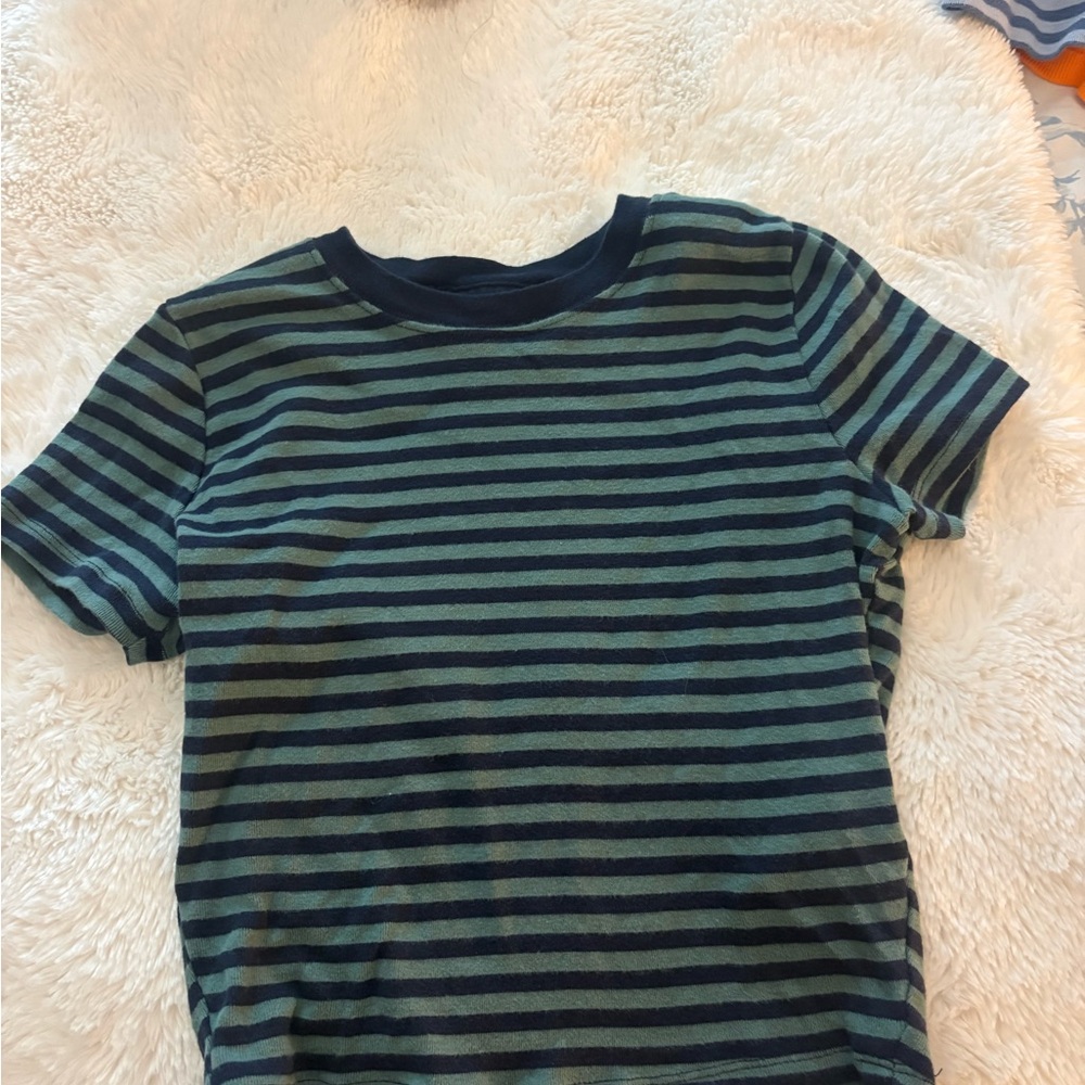 Hollister Green and Black Striped Crop Top